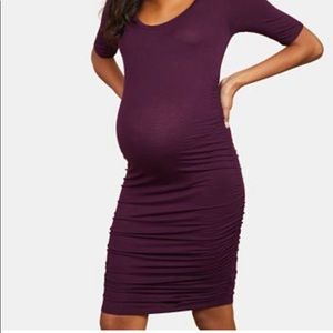 Adorable purple side rouched maternity dress